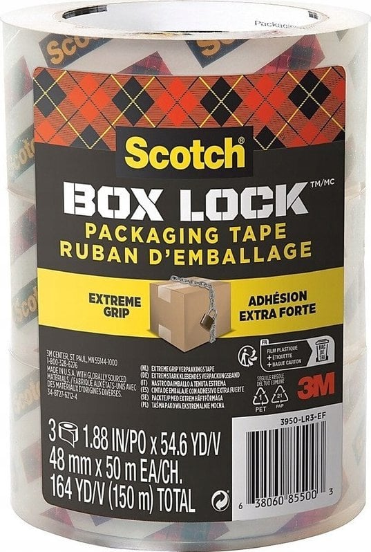 Q-Connect Taśma pakowa SCOTCH®Box Lock, 48mm x 50m, 3szt., transparentna
