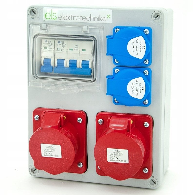 Rozdzielnica budowlana Mikołajki 2*16/5 + 2*GS + zabezpieczenia, obudowa naścienna, 4NO21B21B0