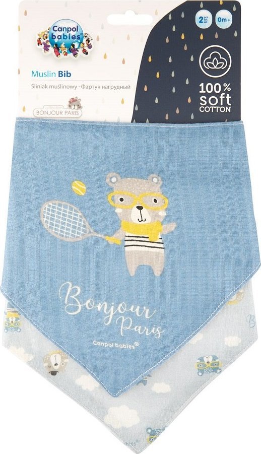 Canpol CANPOL BABIES muslin bib BONJOUR PARIS, 0m+, 2 vnt., blue, 26/900_blu