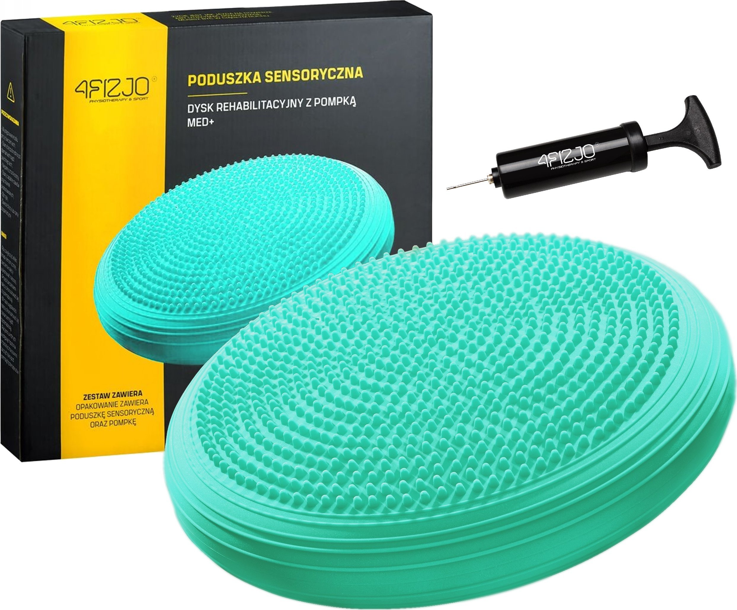 4fizjo Poduszka sensomotoryczna MED+, jeżyk, miętowa Dysk rehabilitacyjny z wypustkami do ćwiczeń