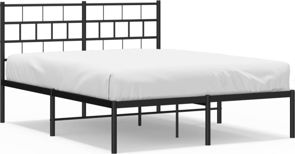 Metalowa Rama Łóżka Z Wezgłowiem, Czarna, 135X190 Cm
