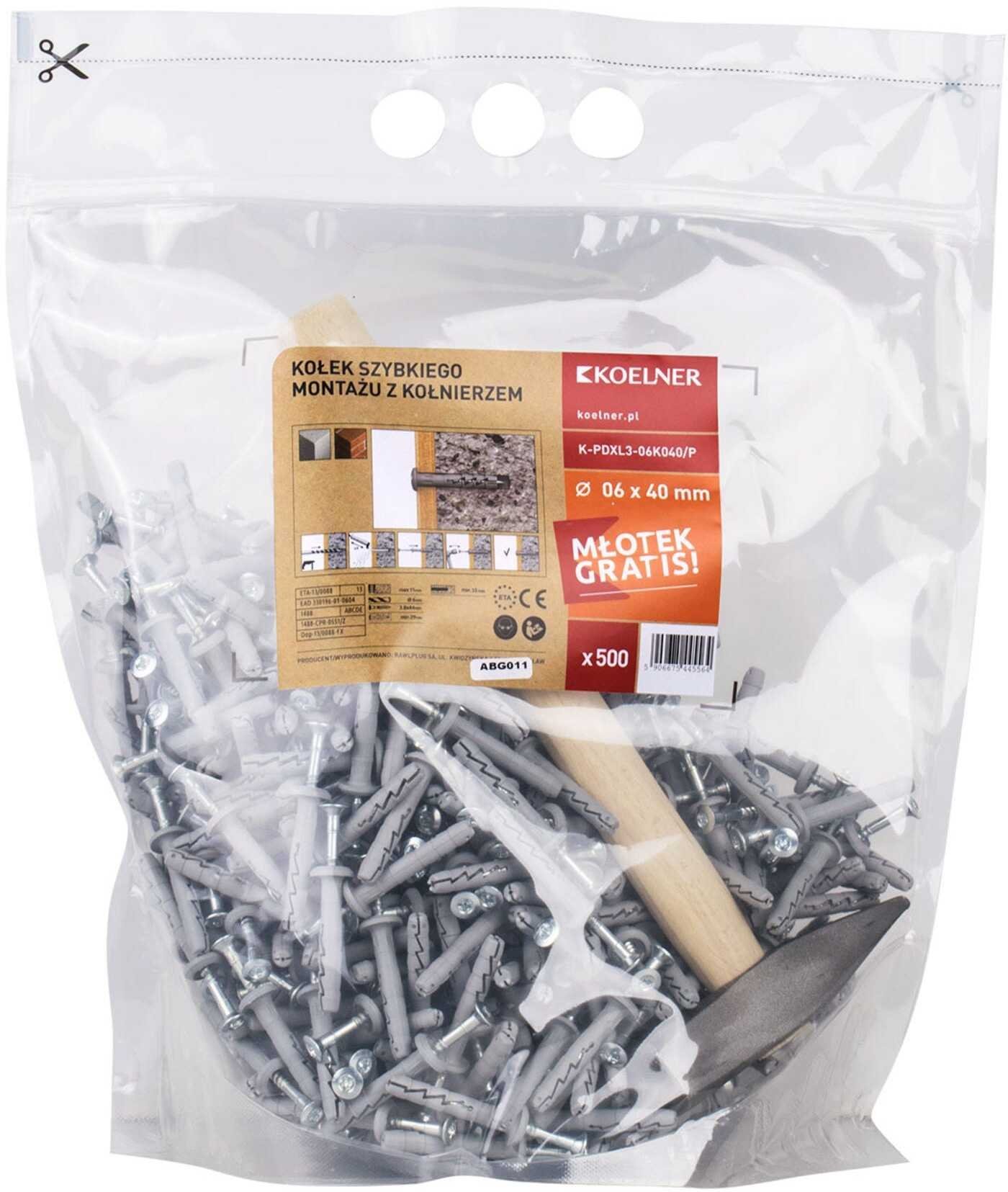 Koelner/Rawlplug KOŁEK DO WBIJANIA 6X40 Z KOŁNIERZEM + MŁOTEK 0,3 KG - 1op