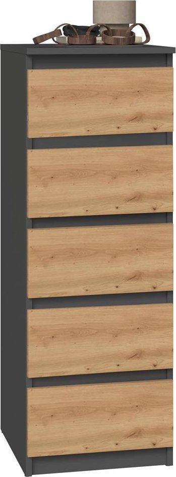 Topeshop Komoda, szafka do sypialni, W5, 40x45x111 cm, antracyt, dąb artisan, mat