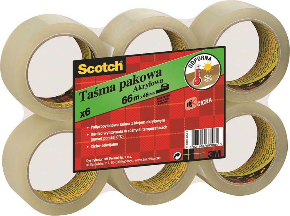 3M Taśma pakowa SCOTCH, akrylowa, 50mm, 66m, Transparentna (8021684006012)