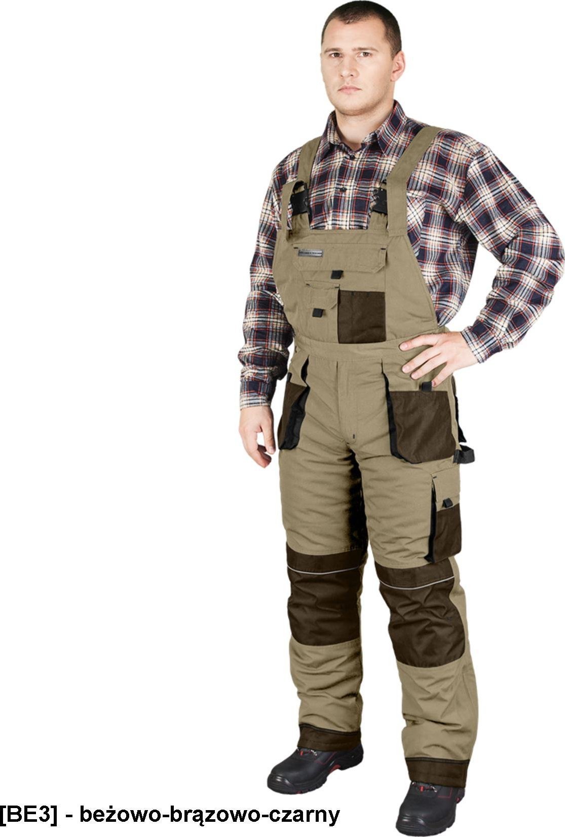 R.E.I.S. LHFMNWB - spodnie ochronne ogrodniczki ocieplane - beżowo-brązowo-czarny L