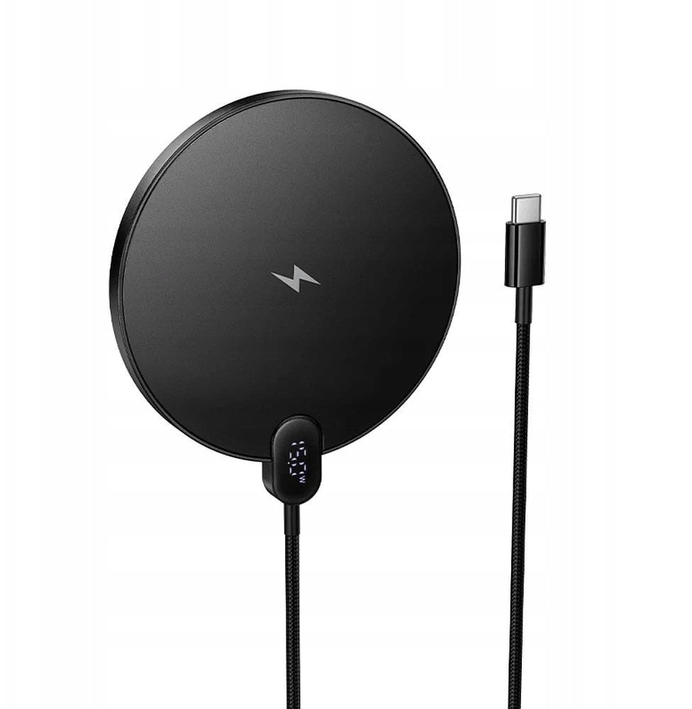Wireless charger Hoco 15W with cable USB C and digital display CW62 black CW62 black (6942007654517)
