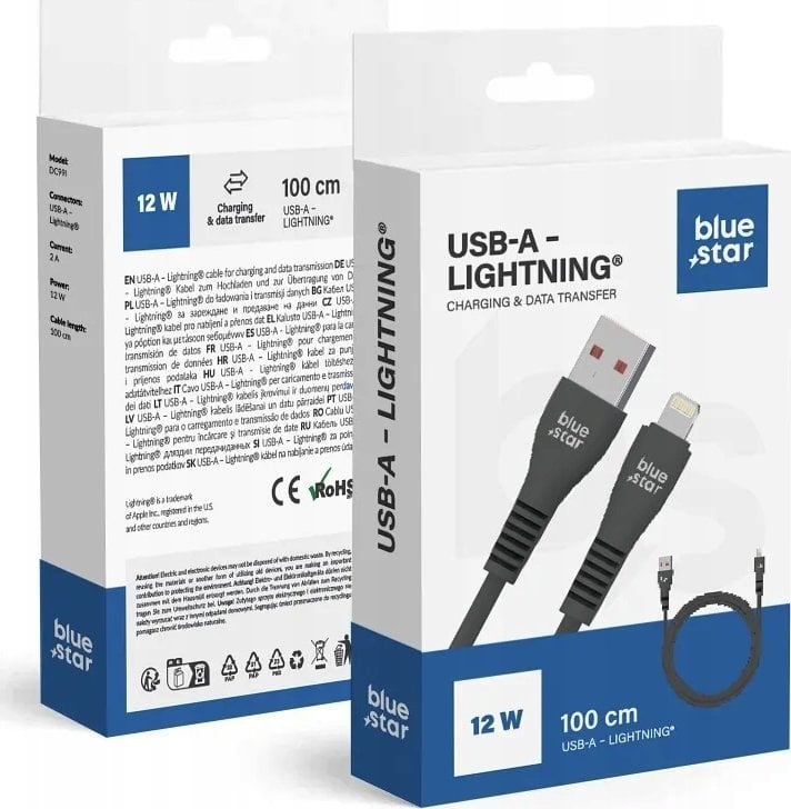 Kabel USB Bluestar USB-A - Lightning 1 m Czarny