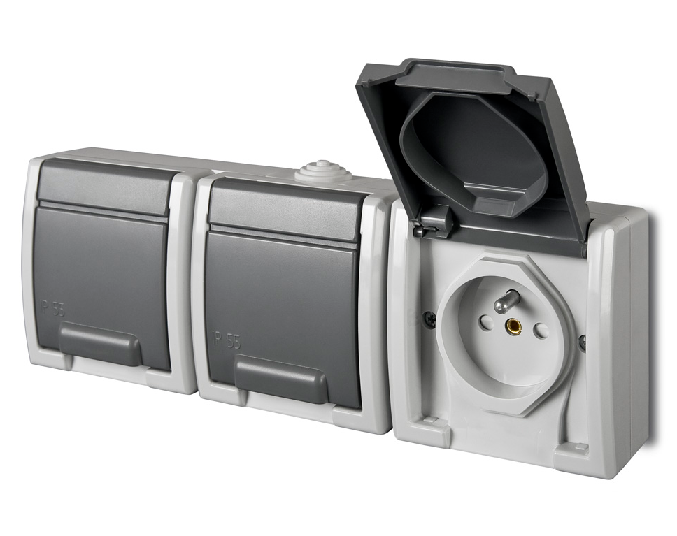 Elektro-Plast Gniazdo potrójne GNT-3x2P+Z z uziemieniem Aquant szare (1243-10)