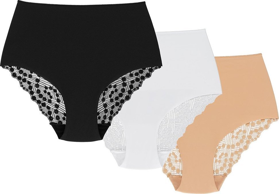 Wolbar Wol-Bar Promessa 3-pak beżowy-biały-czarny S Majtki wysokie figi