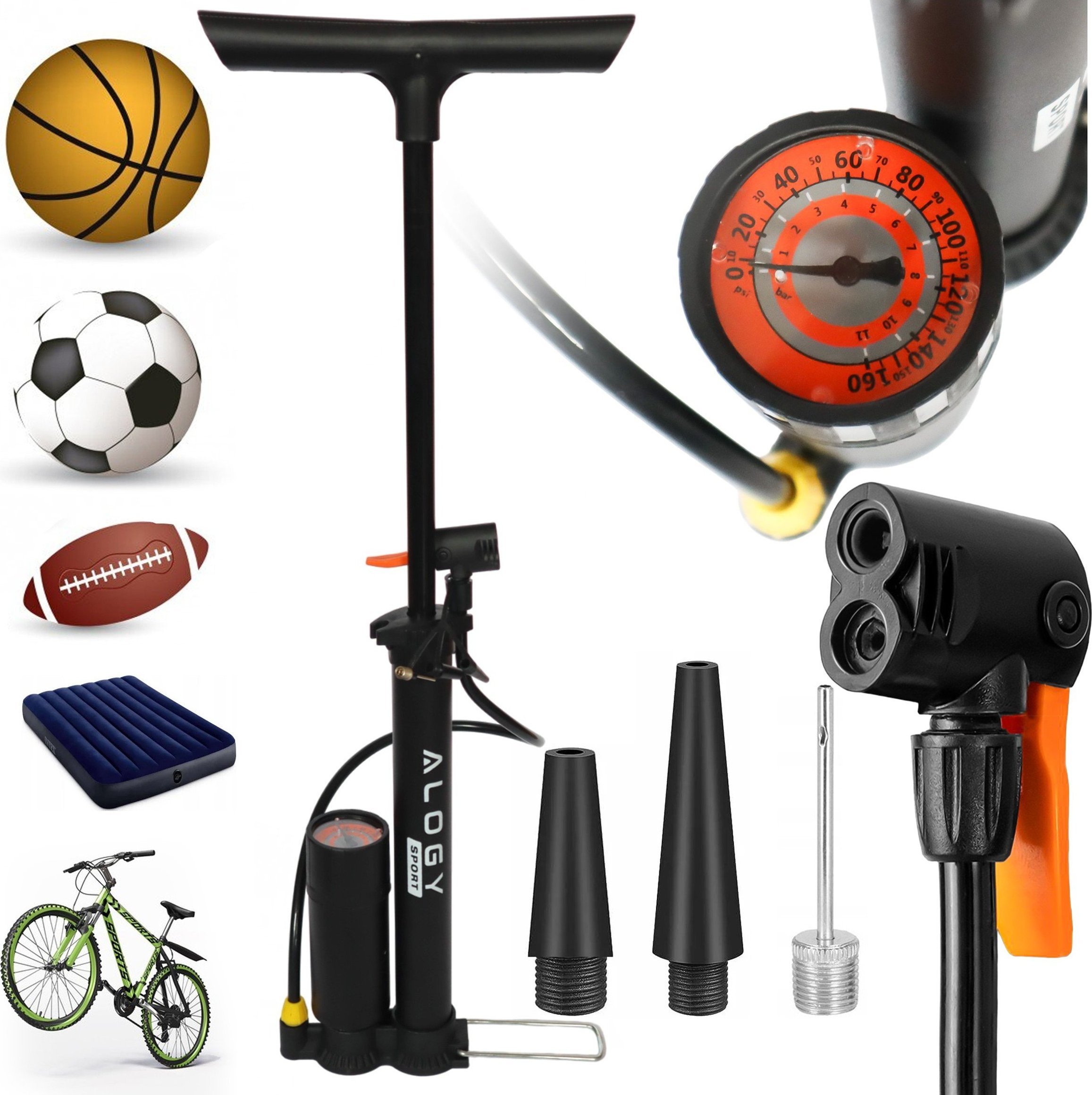 Alogy Pompka rowerowa 160psi z manometrem uchwytem ręczna przenośna do roweru wentyli Presta Schrader Alogy Czarna