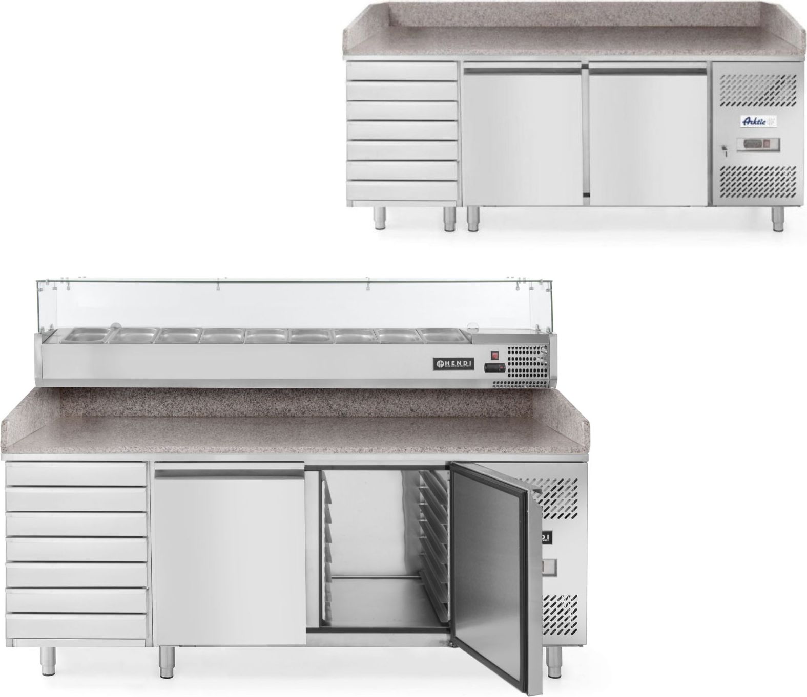 Hendi Stół chłodniczy do pizzy 2-drzwiowy z 7 szufladami blat granitowy szer. 202cm - Hendi 232842 Stół chłodniczy do pizzy 2-drzwiowy z 7 szufladami