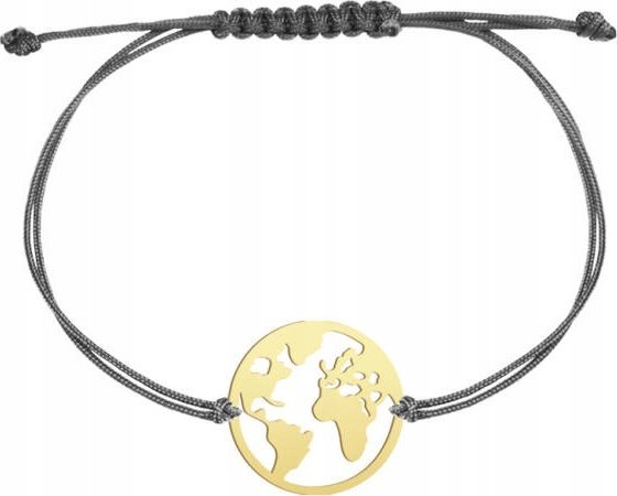 MEJK Jewellery Bransoletka Złota Kula Ziemska Globus Świat 925 Prezent Sznurek DEDYKACJA