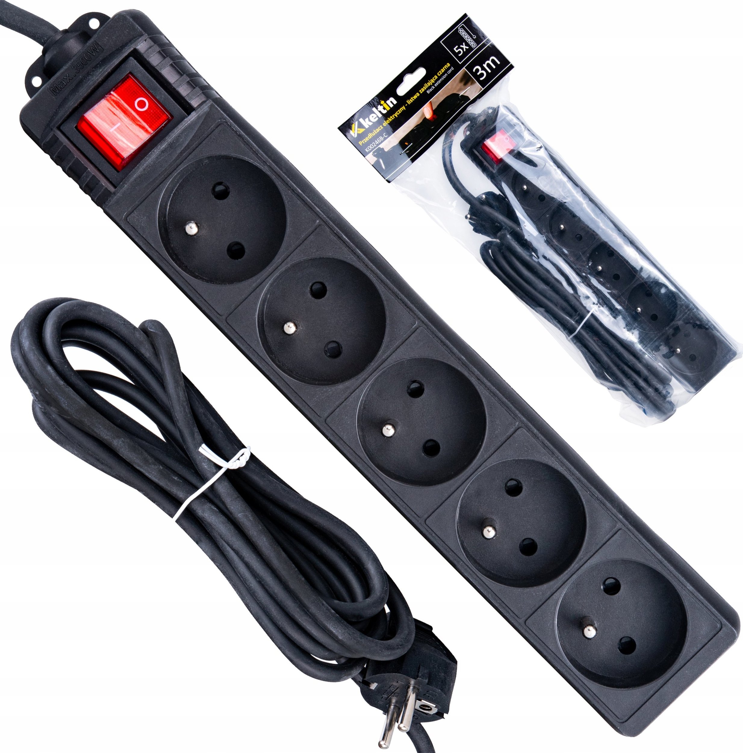 KELTIN Listwa zasilająca czarna 5 gniazd 3m (40)