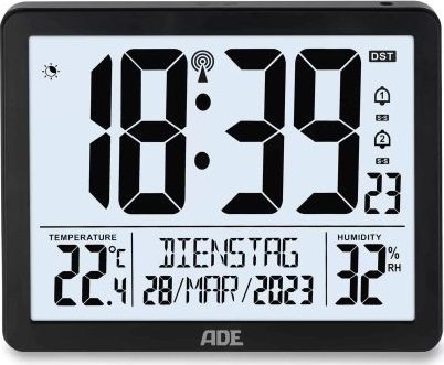 ADE Zegar elektroniczny, z kalendarzem, termometrem, higrometrem i budzikiem, 17,5 x 14 x 2,5 cm / ADE