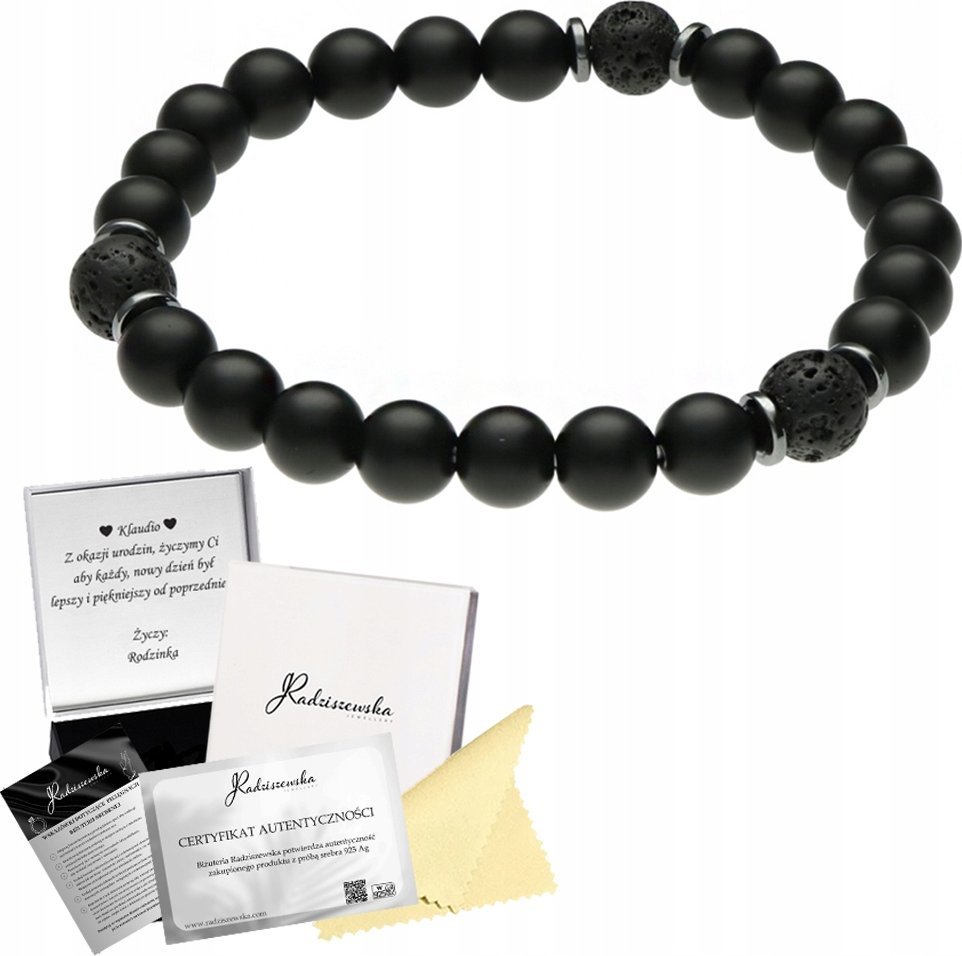 Radziszewska Jewellery Męska Bransoleta z Kamieni Naturalnych Onyks Lawa Wulkaniczna Prezent