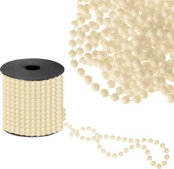 Springos Łańcuch na choinkę koraliki 10m kremowa girlanda choinkowa, średnica 8mm UNIWERSALNY