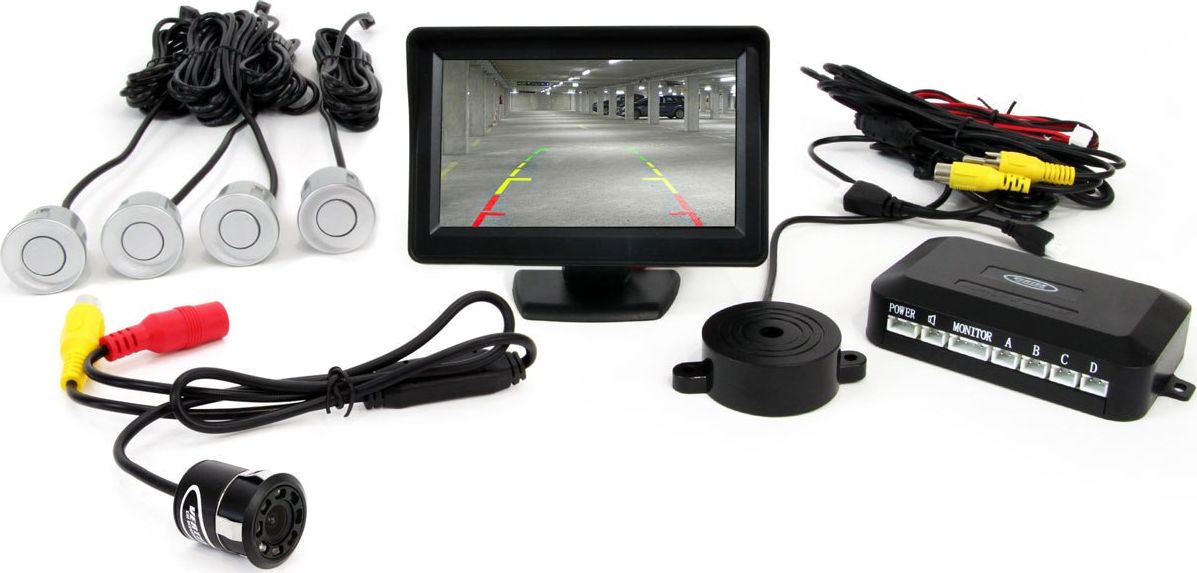 AMiO 01556 Zestaw czujników 4 sensory srebrne TFT 4,3 z kamerą Night Vision 308