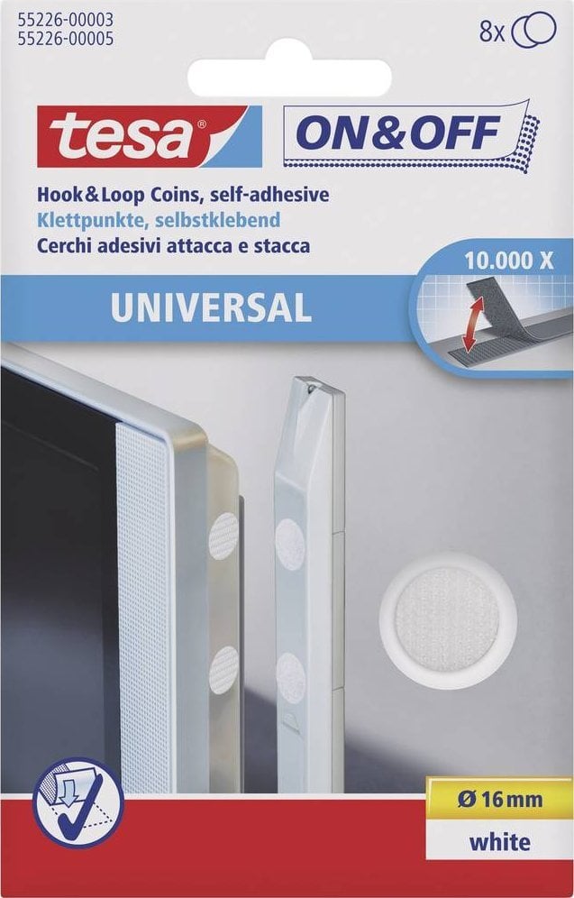 Tesa tesa ON&OFF Universal Klettpunkte weiß 8 St. 16mm rund