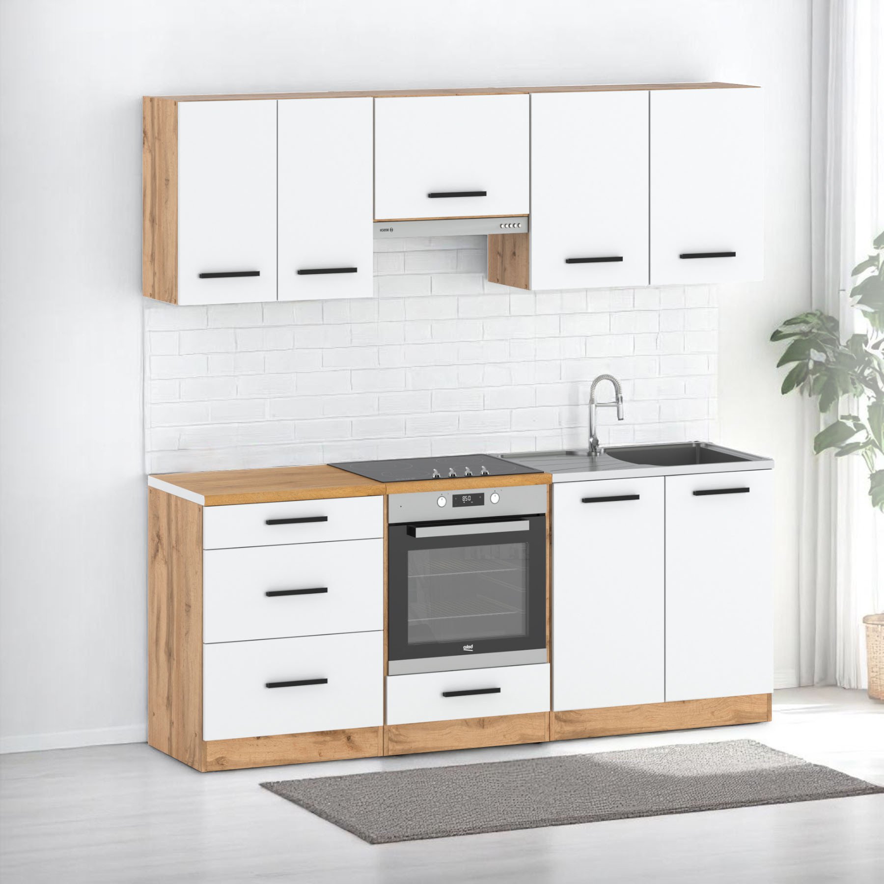 Zestaw Kuchenny Z Blatem Mały Modułowy 2.0m Nowoczesny Wotan Biały Mat