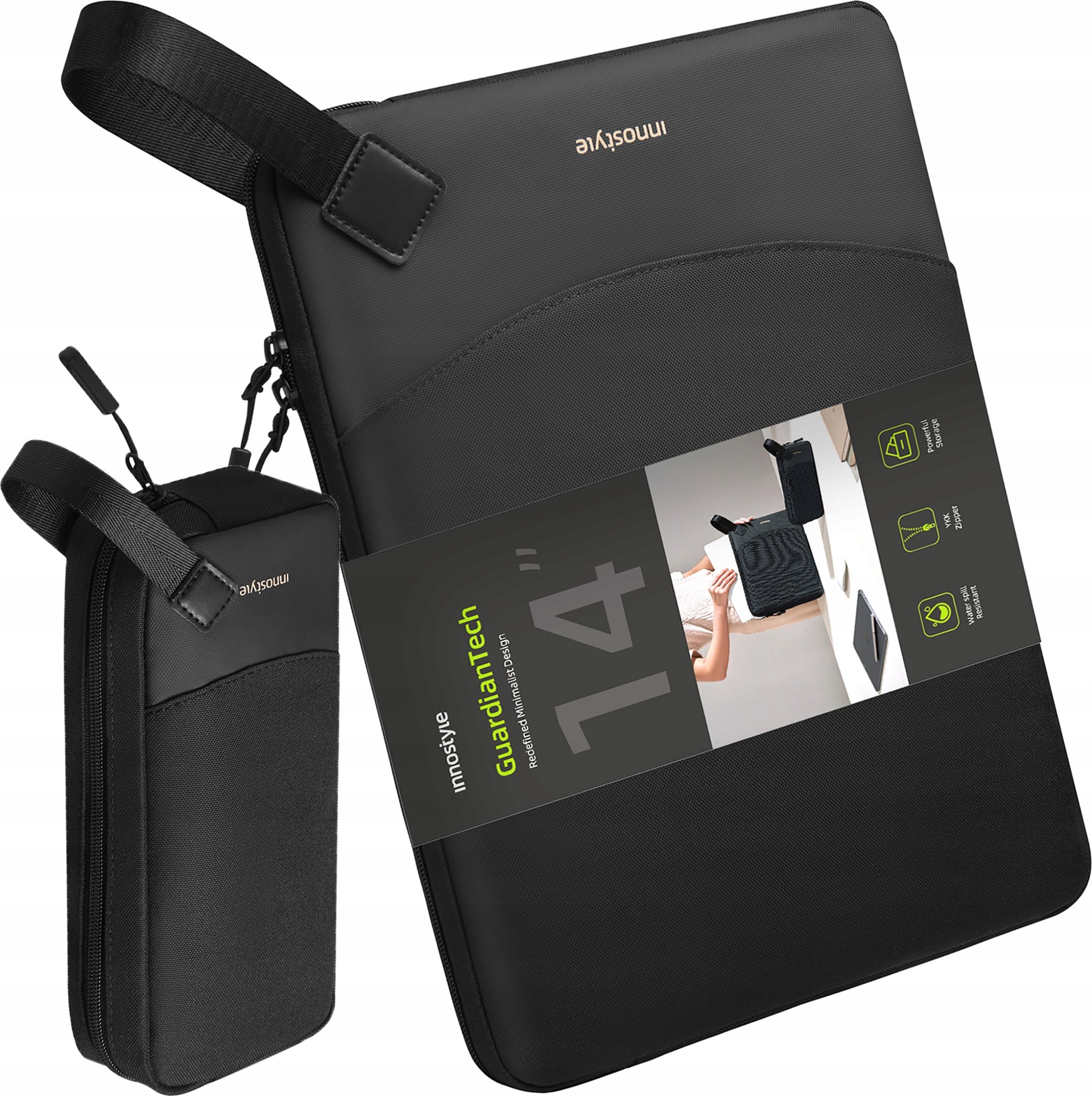 Torba Innostyle INNOSTYLE ZESTAW TORBA NA LAPTOPA 14 WODOODPORNA + ETUI NA GADŻETY CZARNA