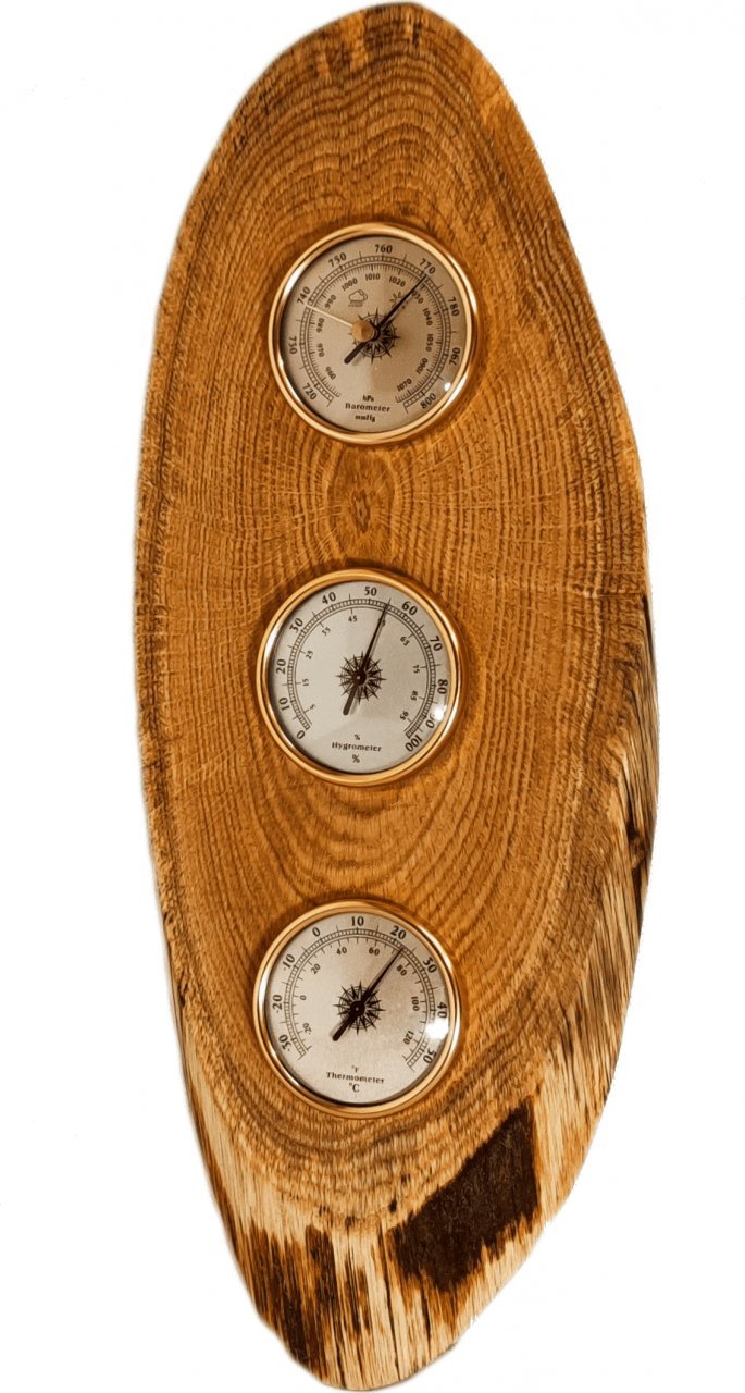 Wamar-Sosenka Drewniana Analogowa Stacja Pogodowa Higrometr/Barometr/Termometr Olejowany Drewno dębowe Naturalny PDED_47X16X20_BOL / Wamar-Sosenka