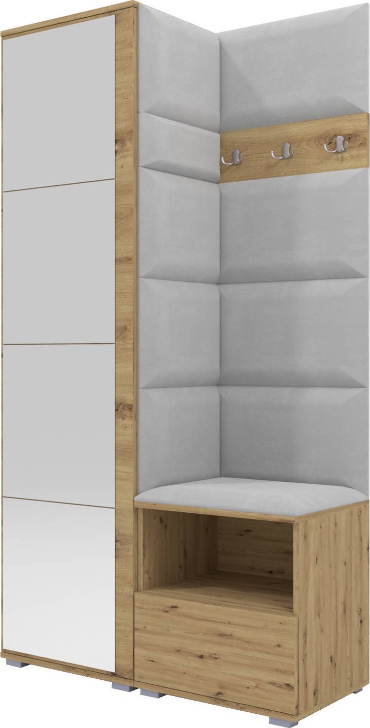 Ravio Tapicerowana garderoba Nela I z lustrem - kolor dąb artisan + tkanina Trinity 32