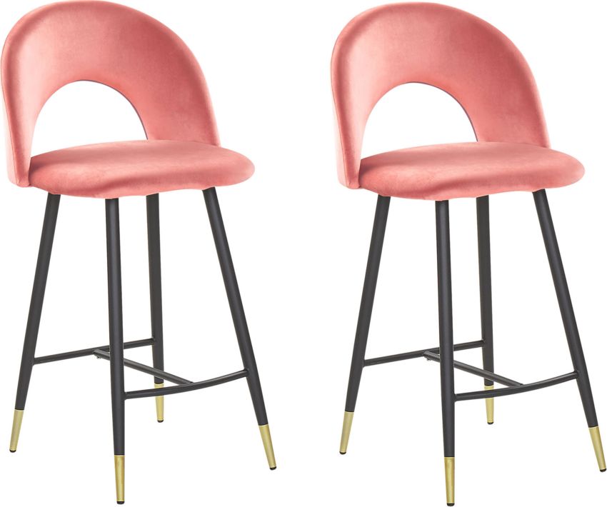 Beliani Zestaw 2 krzeseł barowych welurowy koralowy FALTON