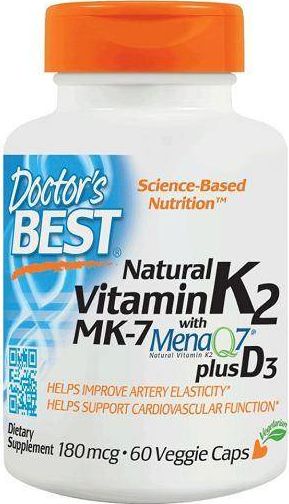 DOCTORS BEST Doctor's Best - Naturalna Witamina K2 MK7 z MenaQ7 + D3, 180mcg, 60 vkaps
