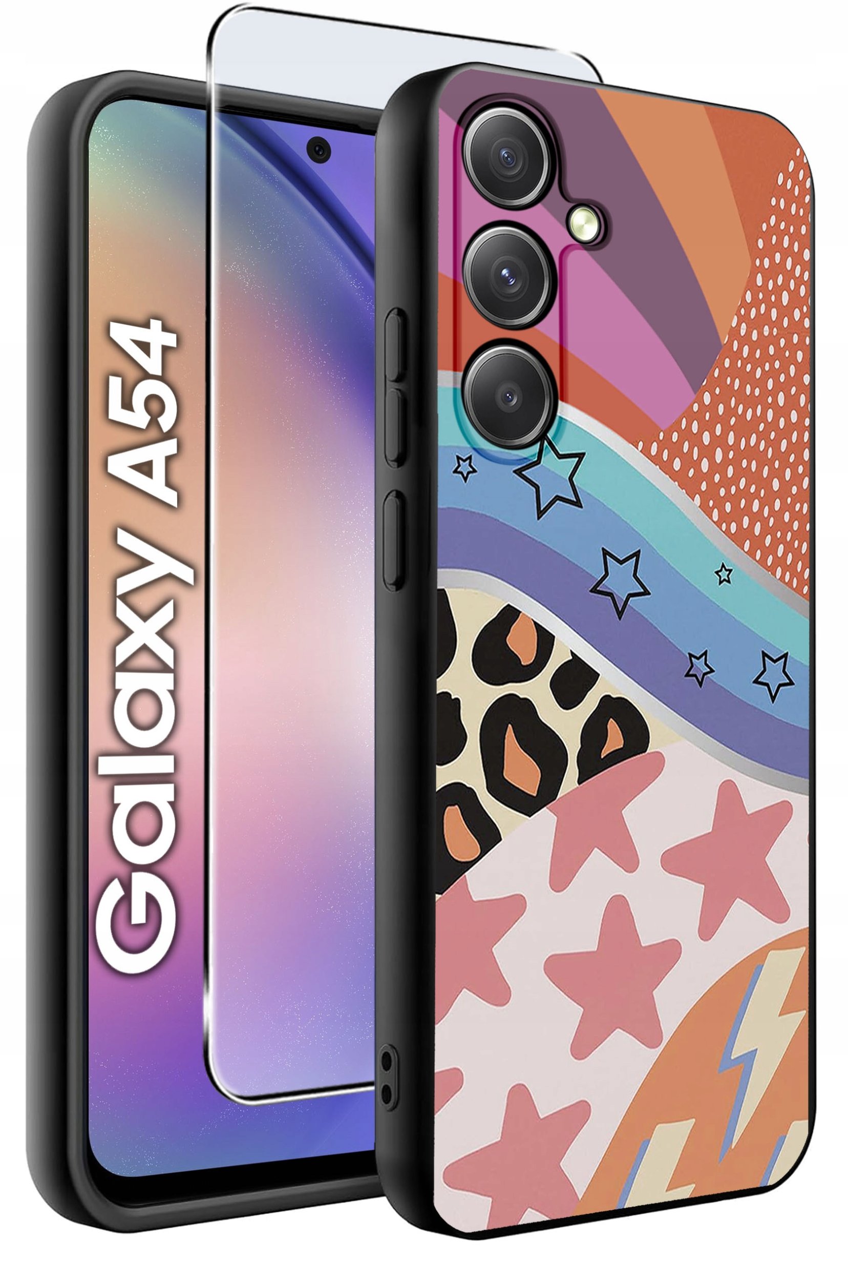 ETUI do Samsung A54 5G WZORY | SILIKONOWE MATT CASE + SZKŁO 9H