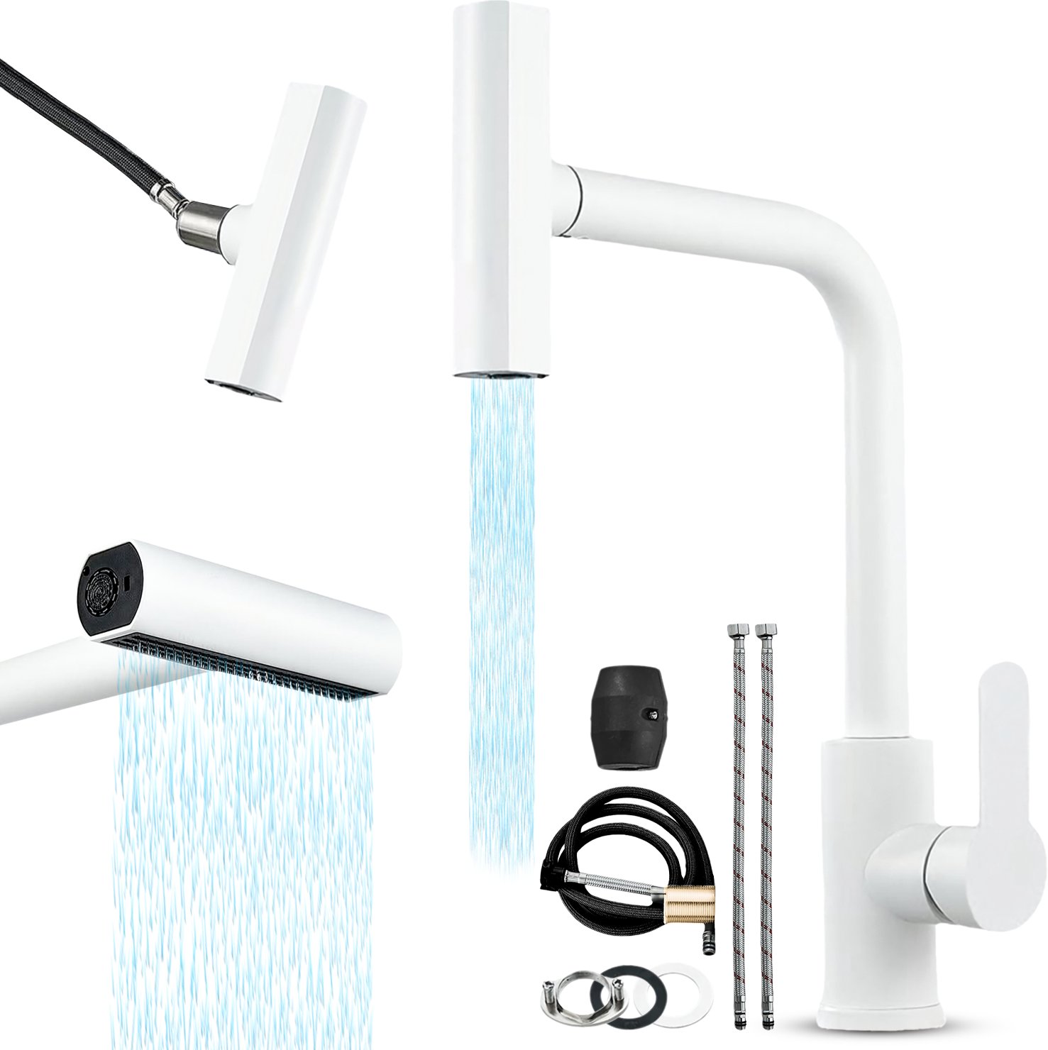 Wielofunkcyjna bateria kuchenna z elastyczną wylewką Heckermann FY-16 Biała