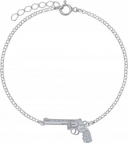 Radziszewska Jewellery Bransoletka Srebrna Rewolwer Łańcuszek Broń 925 Prezent GRAWER GRATIS