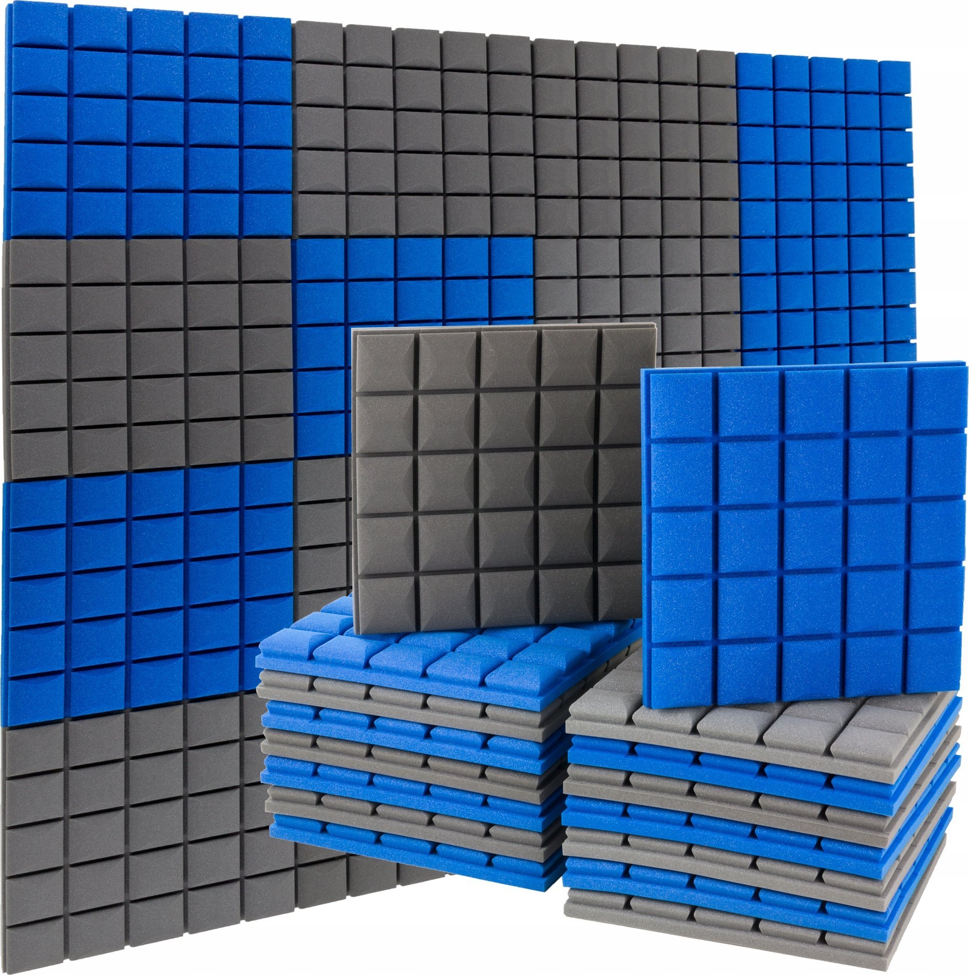 Panele akustyczne wygłuszające Kostka wypukła szara i niebieska 16 szt. 4m2