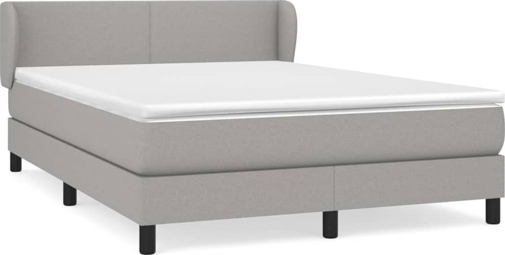 Łóżko Kontynentalne Z Materacem, Jasnoszare 140X200 Cm, Tkanina