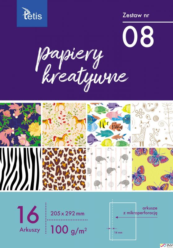 Tetis Papiery kreatywne 205x292mm 16 arkuszy zestaw nr 08 KB030-08