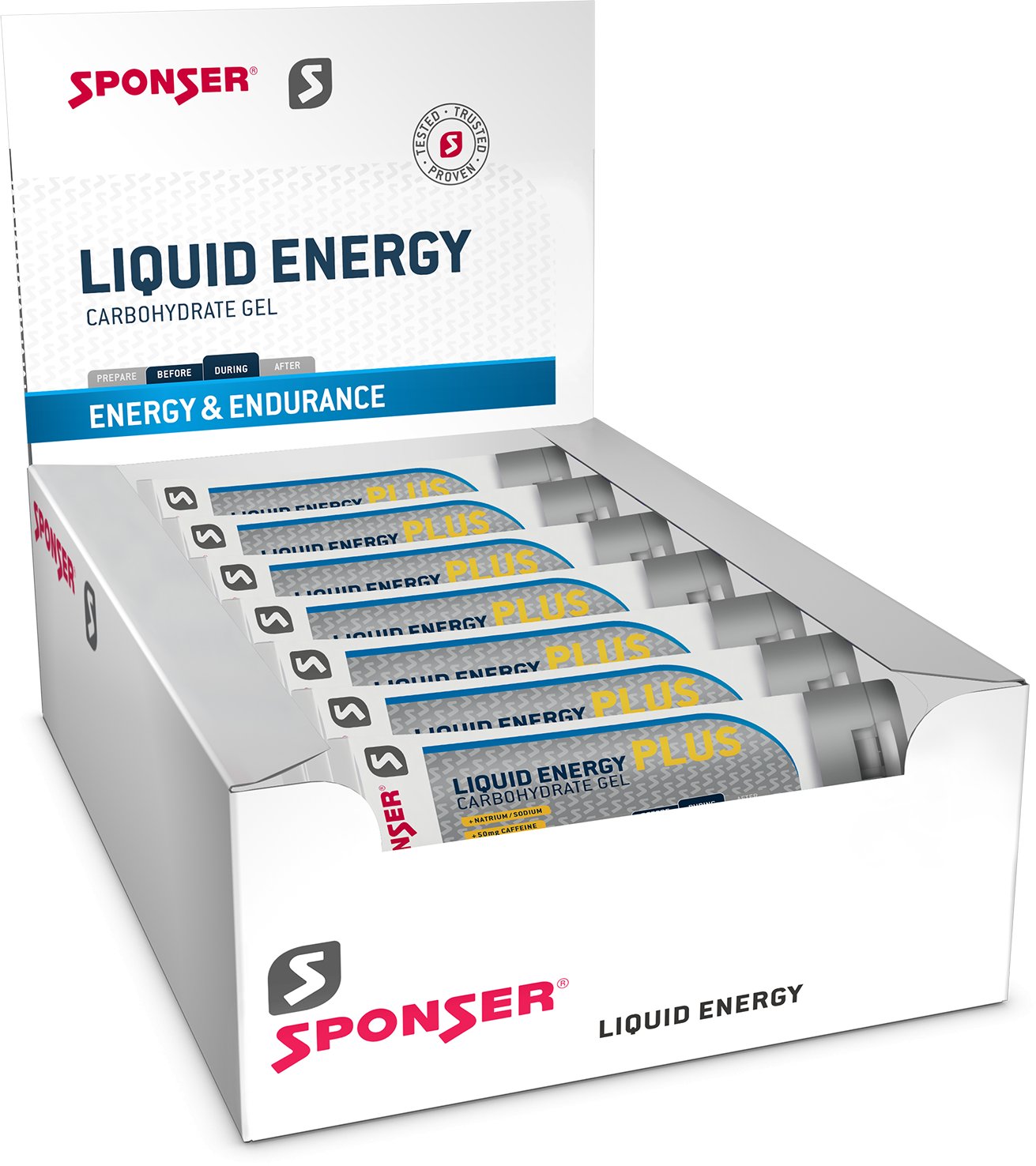 Żel energetyczny SPONSER LIQUID ENERGY PLUS neutralny z kofeiną pudełko (18 tubek x 70g) (NEW).
