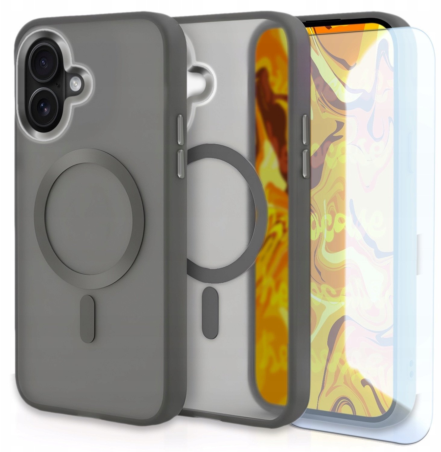 Hello Case Etui Do Magsafe do Apple iPhone 16 (Szary, Pancerne, Matowy) Szkło 9H