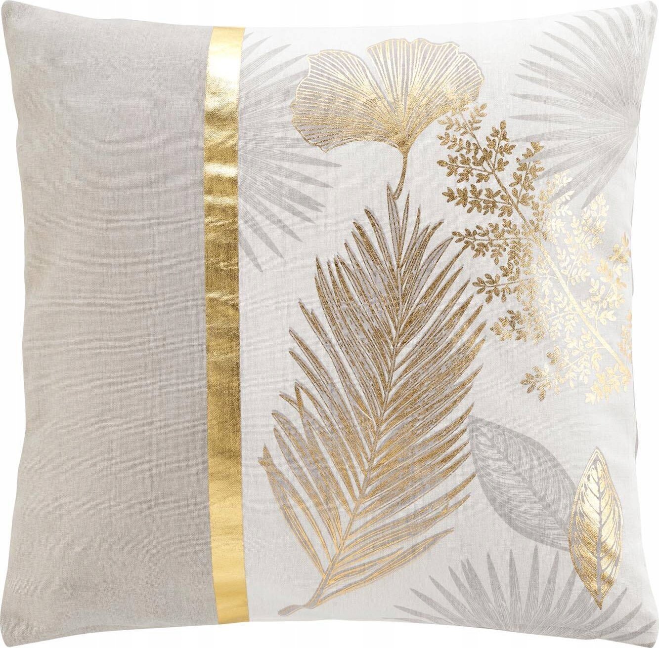 Douceur d`Interieur Beżowa poszewka na poduszkę, złote liście, 45 x 45 cm