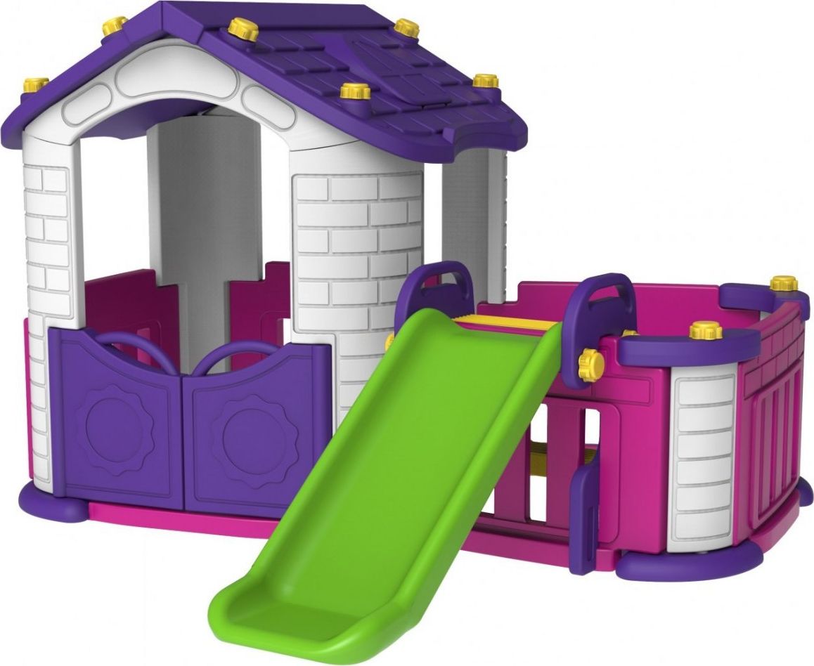 Joko Domek ogrodowy ze zjeżdżalnią i ogródkiem 3w1 dla dzieci fioletowy