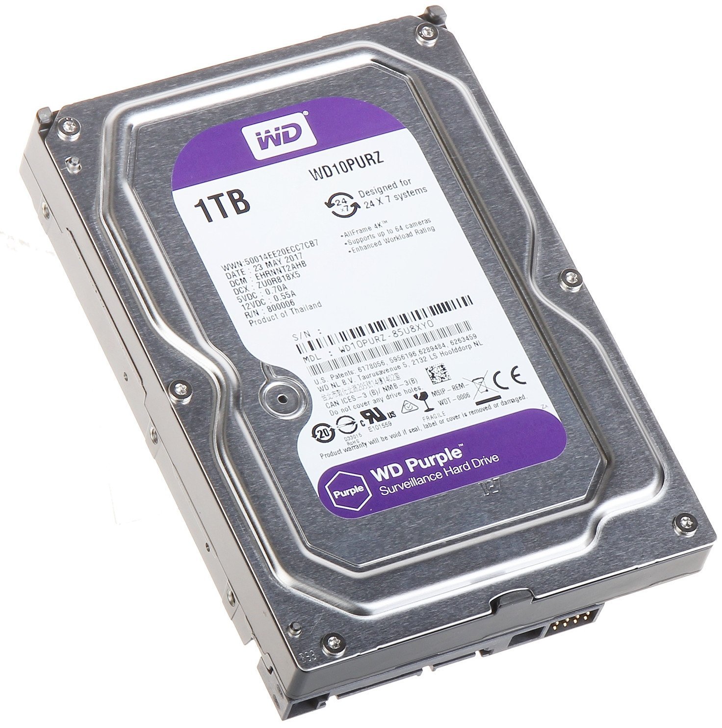 Dysk serwerowy WD Purple 1TB 3.5'' SATA III (6 Gb/s) (HDD-WD10PURZ)