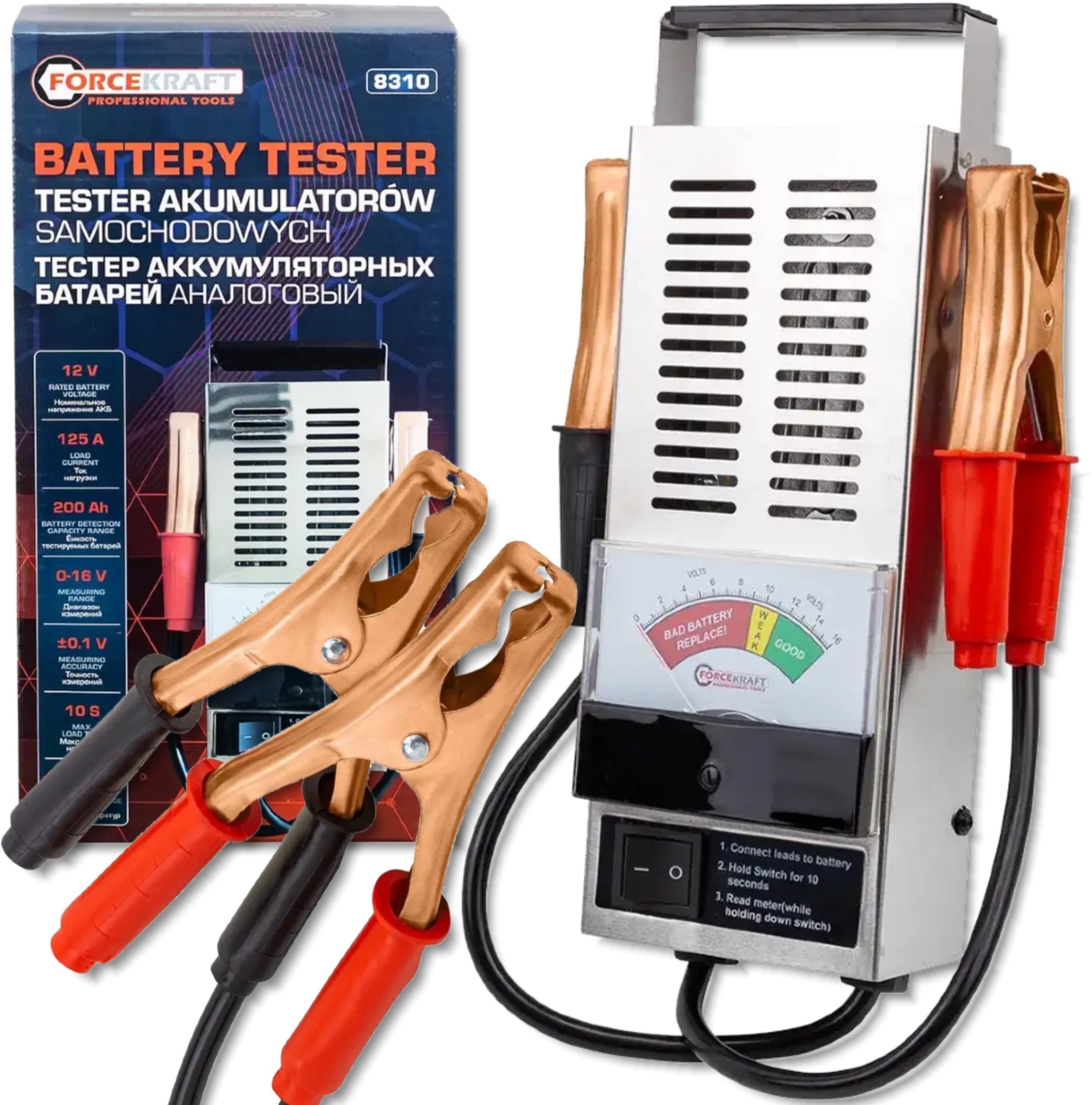 FORCEKRAFT TESTER stanu NAŁADOWANIA bateriii AKUMULATOROWEJ 12V