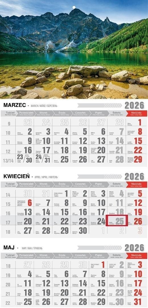 Kalendarz 2026 trójdzielny ekonomiczny tatry