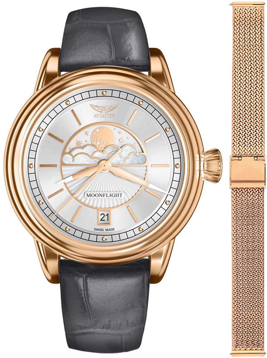 Zegarek damski Aviator V.1.33.2.251.4GM-SET różowe złoto