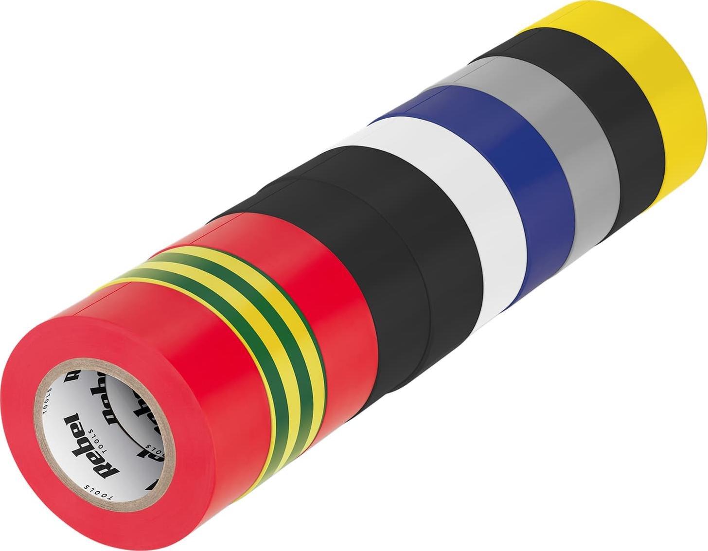 Rebel Komplet taśm izolacyjnych klejących REBEL (10 szt. - 0,13 mm x 19 mm x 10 yd) mix kolorów