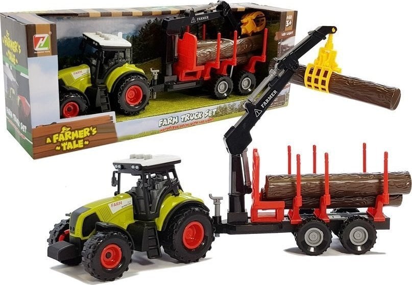 Traktor z Przyczepą leśną z Drewnem i Ramieniem LEAN Toys
