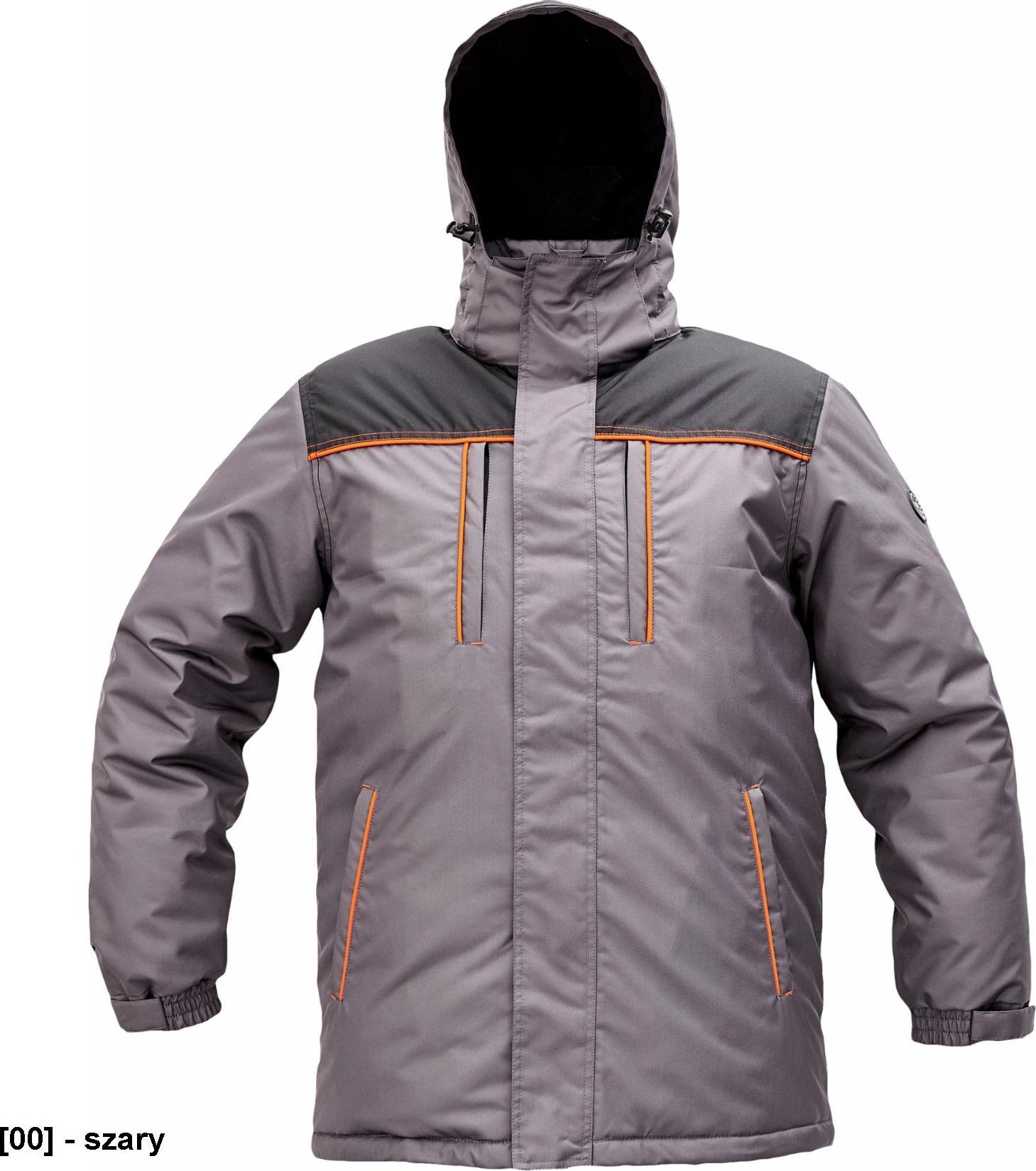 CERVA CREMORNE parka - męska zimowa parka, stały kaptur, przedłużony tył, 100% poliester - szary 3XL