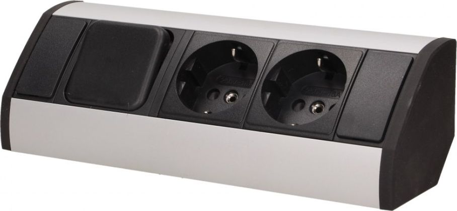Orno Gniazdo meblowe 2x2P+Z z wyłącznikiem, schuko, czarno-srebrne