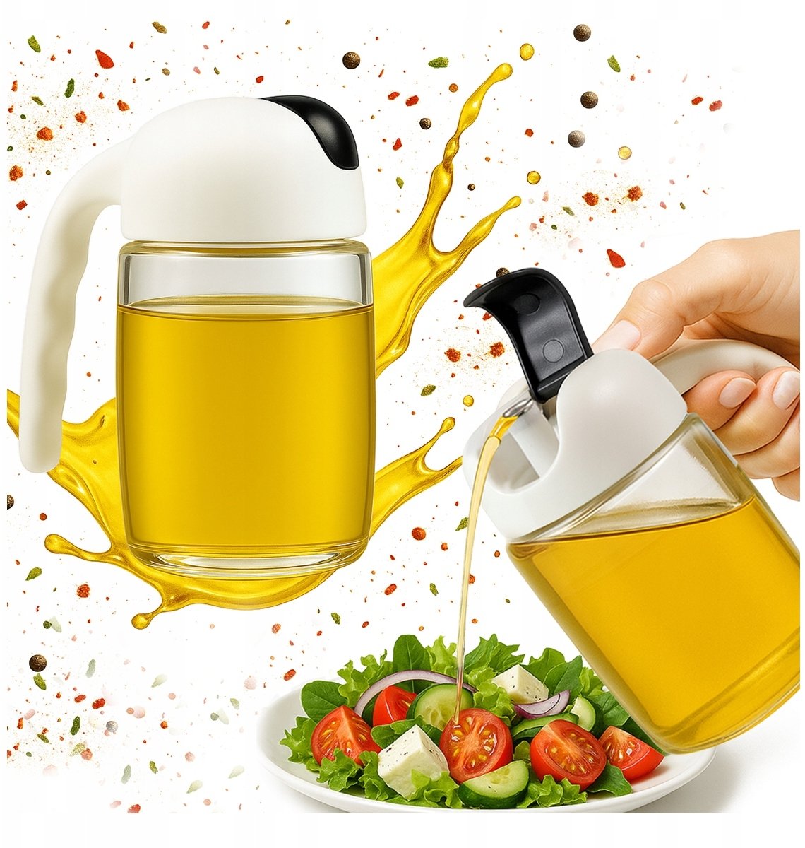 Dozownik szklany 300 ml z rączką do oleju, octu, oliwy i przypraw butelka