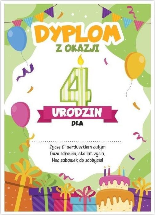LearnHow Dyplom A5 urodzinowy - czwarte urodziny 5szt