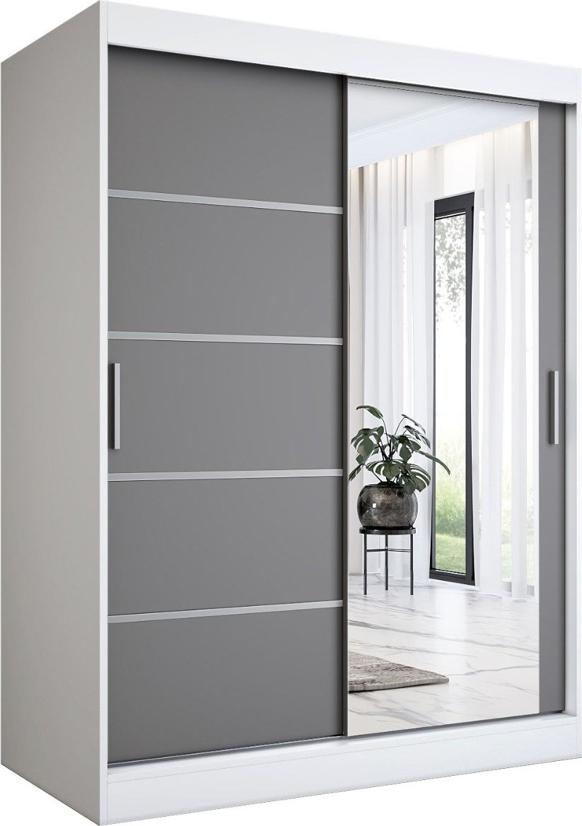 MKPOL Szafa przesuwna MODUO COMFORT 2 150 biała mat/antracyt z lustrem