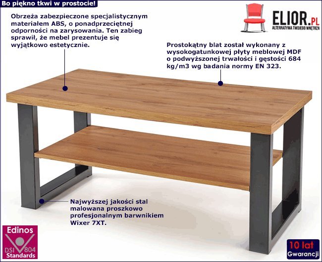 Elior Prostokątna ława z półką dąb wotan - Parso 2X